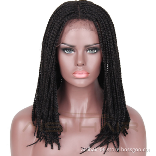 Aisi Hair Wholesale Medium Length Glueless Lace Front Wigs For Black Women Heat Resistant Braid Box Lace Front Three Braids Wigs